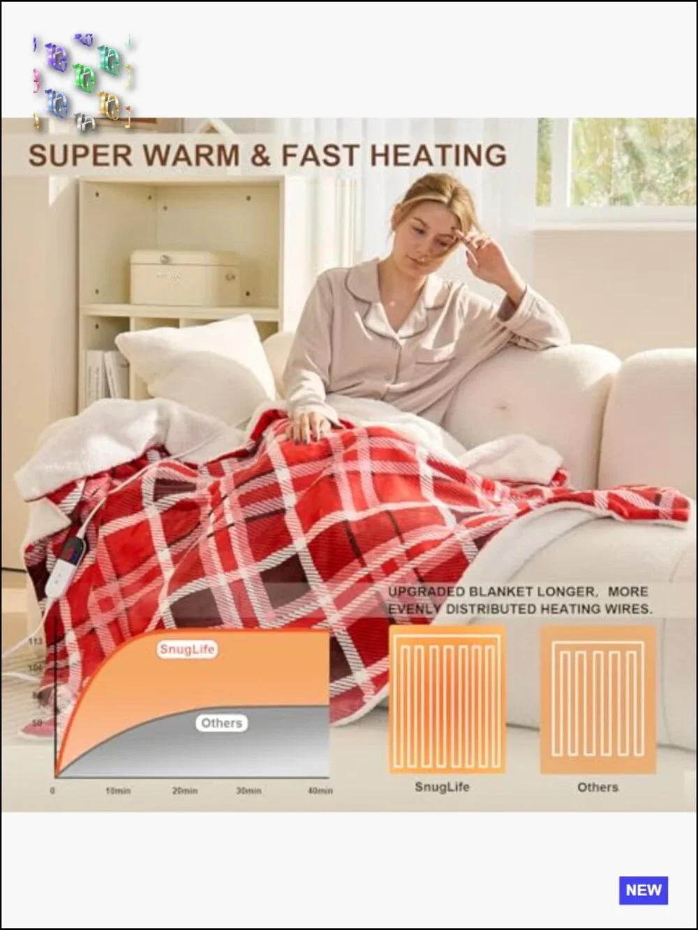 Ultra Soft Sherpa Electric Throw Blanket Fast Heating with Auto Off Safety - Picture 2 of 7